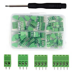52PCS 2.54mm 0.1" Pitch PCB Mount Screw Terminal Block Connector, Minidodoca 2P 3P 4P 5P Terminals 150V 6A for 26-18AWG Cable，Equipped with Special Screwdriver