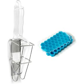 Ice Maker Scoop with Holder for Counter Top Cube Makers and Freezer Machines Plastic Scooper Accessory (2-Piece Set) With Bonus Ice Cube Tray