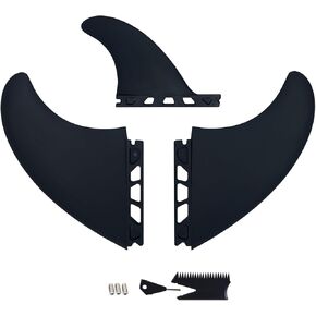 Surfboard Fin Set, 3 Fins (2 side big+1small center fin Style), Stronger Nylon Construction with Screws, Wax Comb and Key