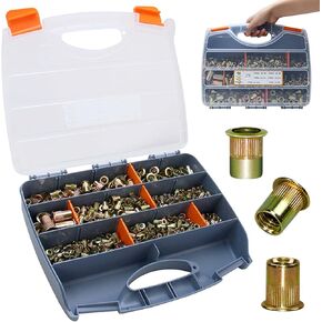 880 قطعة مجموعة صامولة برْشام SAE Rivnut #6-32#8-32#10-24 1/4"-20 5/16"-18 3/8"-16 1/2"-13 رأس مسطح مطلي بالزنك الأصفر تشكيلة صواميل البرشام مع العلبة in Kuwait