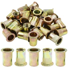 M4 Rivet Nuts, 150Pcs Zinc Plated Finish Stainless Steel Flat Head Rivet nut Threaded Insert Nut for Automotive Furniture Decoration