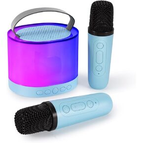 Portable Karaoke Machine for Kids Adults, Mini Bluetooth Karaoke Speaker with 2 Wireless Microphones, Boys and Girls Birthday Gifts Home Party Indoor Outdoor (Blue)