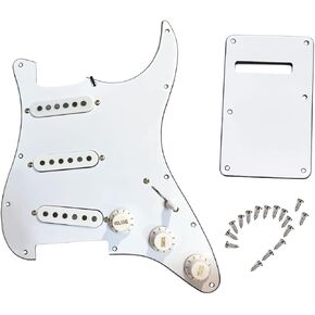 Prewired Pickguard Compatible with 11 Holes Stratocaster Style Guitars, Loaded Alnico V Single Coil Pickups, 5-way Pickup Blade Switch CTS Pots Push Pull Potentiometer, White