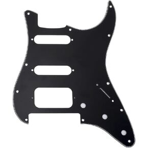 Musiclily Pro 11-Hole Round Corner HSS Guitar Strat Pickguard for American/Mexican Fender Stratocaster Open Pickup with Floyd Bridge Cut, 3Ply Black