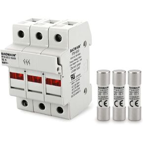 Baomain Cylindrical Fuse Holder RT18-32(X) 10mm X 38mm Fuse Base 3 Poles DIN Rail Mount With 10 PCS of RO15 Fuse (10 Amp) CE&UR Listed