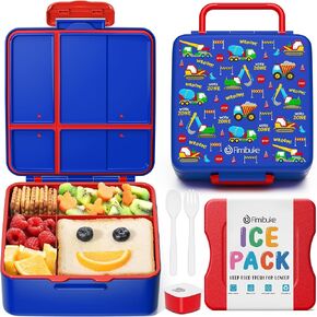 Fimibuke Chill Bento Box for Kids Adult, Leak Proof Toddler Lunch Box with Ice Pack Keep Food Cold, BPA Free 4-Compartment Lunch Container with Utensils for Girl Boy School, Microwave Dishwasher Safe