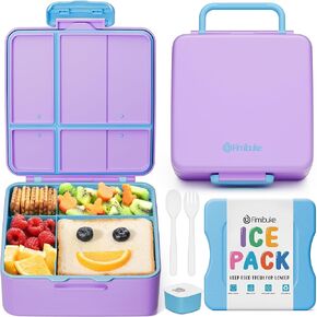 Fimibuke Chill Bento Box for Kids Adult, Leak Proof Toddler Lunch Box with Ice Pack Keep Food Cold, BPA Free 4-Compartment Lunch Container with Utensils for Girl Boy School, Microwave Dishwasher Safe