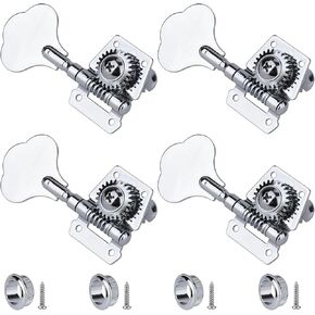 4R Machine Head Bass Tuning Pegs, 4-in-Line Open Gear Tuning Keys, Right Hand, for Jazz & Precision Bass Replacement, Chrome