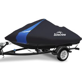 Jet Ski Cover Waterproof - 250D Trailerable PWC Cover Fits Yamaha Seadoo Kawasaki Personal Lightweight Watercraft Boats with Two Air Vents| Length Range: 120'' to 135''