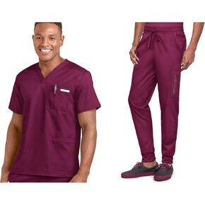 Men's 13-Pocket Scrub Set (XS-3X, 6 Colors) – Includes V-Neck Scrub Top & Jogger Scrub Pant