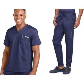 Men's 13-Pocket Scrub Set (XS-3X, 6 Colors) – Includes V-Neck Scrub Top & Jogger Scrub Pant