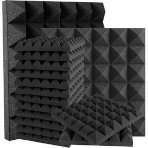 48 Pack Pyramid Acoustic Panels 12" X 12" X 2" Sound Proof Foam Panels with Self-Adhesive Acoustic Foam Panels of High Density Fast Expand Studio Soundproof Wall Panels-Black