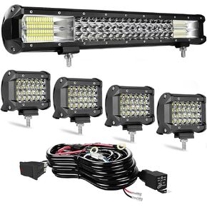 20in Triple Row led Light bar, 288W Waterproof Spot Flood Combo automotive work light bars+4pcs 72w led pods with Wiring Harness,for Off Road,Truck,Car,ATV,SUV,4X4,Boat,Tractor,Trailers