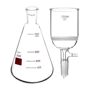 QWORK 250ml Glass Buchner Filtering Funnel and 1000 ml Erlenmeyer Flask, Thick Wall Flask with 24/40 Outer Joint