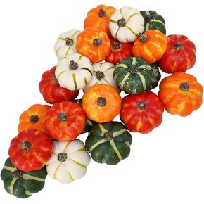 Winlyn 24 Pcs Assorted Small Rustic Harvest Artificial Pumpkins Baby Boo Mini Pumpkins Faux Foam Pumpkins in Orange Cream Green for Fall Halloween Thanksgiving Table Centerpiece Bowl Vase Fillers