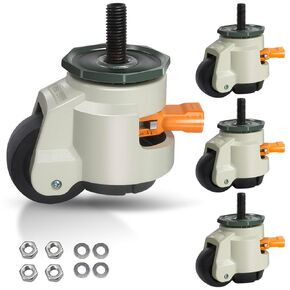 Leveling Stem Casters, M12 Thread Casters Set of 4 Heavy Duty with Leveling feet, 2200 LBS Retractable Caster Wheels with Upgraded Ratchet Arm, Adjustable Height Casters for Workbench, Machine
