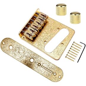 Roller Saddle Bridge Plate with 3 Way Switch Control Plate 2 Knurled Dome Knobs for 6 Strings Tele Telecaster Electric Guitar (Chrome)