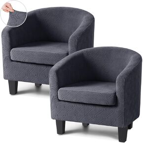 Club Chair Slipcover 2 Piece Stretch Barrel Chair Covers Jacquard Tub Chair Slipcovers Soft Armchair Sofa Cover Couch Furniture Protector（1 Pack,Dark Gray）