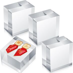 Remerry 4 Pieces 3 x 3 x 1 Acrylic Square Display Block Clear Polished Acrylic Cube Acrylic Jewelry Display Stand Ring Showcase Display Holder Base
