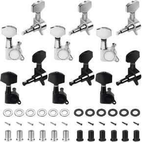 12 Pieces Guitar String Tuner Pegs, lyfLux Guitar Machine Heads Knobs for Acoustic or Electric Guitar (White and Black) (6 Left + 6 Right)