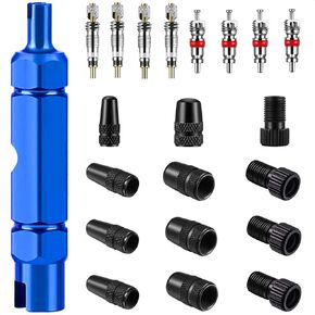 Valve Core Remover Tool Kit with Presta and Schrader Valve Core, Cap, Adapter, Tire Valve Repair Tool for Bicycle, Cars, SUV, Bike, Motorcycles Tyre