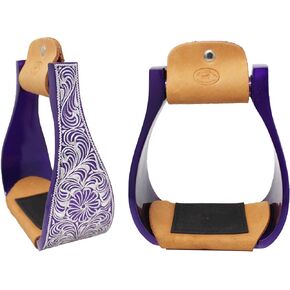 CHALLENGER Horse Western 5" Wide Purple Engraved Aluminum Rubber Tread Show Stirrups 5176PR