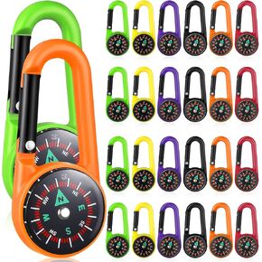 STOBOK 24pcs Keychain Compass Portable Mini Compass Metal Carabiner Compass Small Pocket Clip On Compass for Outdoor Hiking Camping Emergency Backpacking