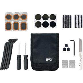 PAX 36Pcs Bike Tire Flat Repair Tool Kit Bag, including Tube Patches, Tire Strip Plugs, Glueless Repair Kit, Nylon Tire Lever, Handle Tool, Valve cap, and Metal Buffer, for Road, Mountain Bicycle