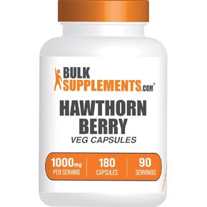 BulkSupplements.com Hawthorn Berry Extract Capsules - Hawthorn Berry Supplement, Sourced from Hawthorn Berries - 2 Hawthorn Berry Capsules per Serving, Vegan & Gluten Free (180 Veg Capsules)