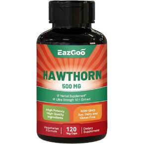 Hawthorn Berry Capsules, Hawthorn Berry Supplement Extract 500mg, Organic Hawthorn Berry, Gluten Free, 120 Vegan Capsules