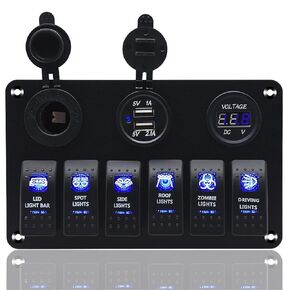 KAOLALI 8 Gang Rocker Switch Panel 12V Marine Switch Panel Waterproof Aluminum Switch Panel for Truck, Boat, Car with Circuit Breaker Toggle Switch Panel Automotive Boat Switch Panel (Green LED)