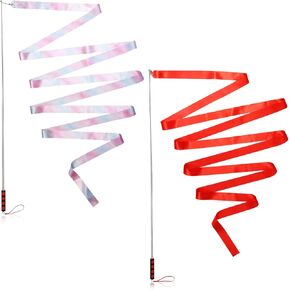 SAVITA 2pcs Ribbons for Gymnastics, 236inch/6m Dance Ribbons with Soft Stainless Steel Rod Glitter Dance Ribbons and Dance Ribbons Red for Artistic Dancing Gymnastics Kids Dancing