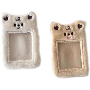 2PCS Plush Photocard Holder with Keychain,Cartoon Bear Photo Sleeve ID Bank Credit Card Holder,Kpop Photo Card Holder