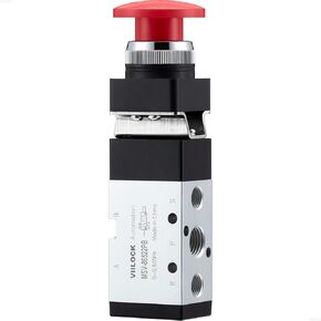Pneumatic Mechanical Valve, 1/4" NPT 5 Way 2 Position Momentary Push Button Manual Control Air Valve MSV-86522PB