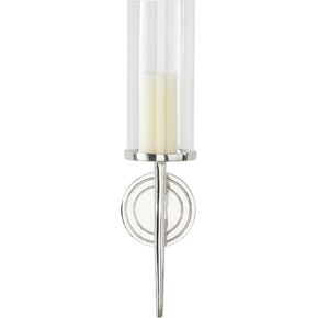 Deco 79 Aluminum Metal Wall Sconce Single Candle with Circle Backing, 6" x 7" x 23", Silver