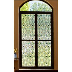 Stained Glass Window Film, Window Privacy Film Frosted Faux 3D Floral Decorative Static Cling Heat Blocking Window Tint, Argyle, 17.5 X 39.4 in