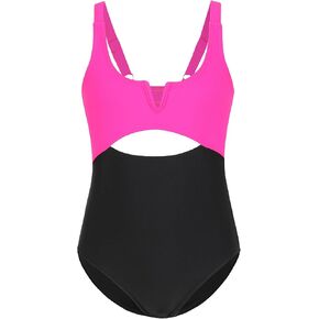 Happy Cherry Girls Swimsuit One Piece Cut Out Kids Bathing Suits Cute Floral Print Color Block Teen Swimwear Size 2-13 Years