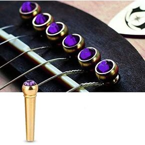 6Pcs Guitar Bridge Pins Brass Acoustic Guitar Bone Bridge Pins With Crystal Glass Dot Decor Music Instrument Parts For Folk Guitar(Purple) Bridge Pins Brass Bridge Pins