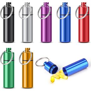 7 Pack Keychain Pill Holder, Premium Aluminum Alloy Pill Box 7 Day, Portable Pocket Small Pill Case, Metal Mini Travel Pill Organizer for Outdoor Camping, Waterproof Pill Container for Purse