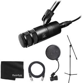 Audio Technica AT2040 Mic 20 Series Front Address Dynamic Mic + Tripod Base Mic Stand with Boom + Pop Filter + Microphone Cable - Top Value