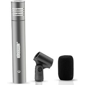 5 CORE Professional Instrument Microphone Pencil XLR Condenser Cardioid Stick Instrumental Mic Pro Audio Unidirectional Metal w Mount Holder for Studio Drums Percussion INSTRU MIC 200 Grey