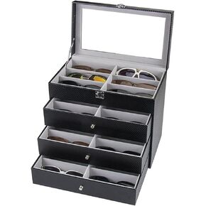 SHZICMY 4 Layer Sunglass Organize Box,4 Layer 24 Slots Multiple Glasses Organizer Eyeglass Sunglass Storage Box Display,Black