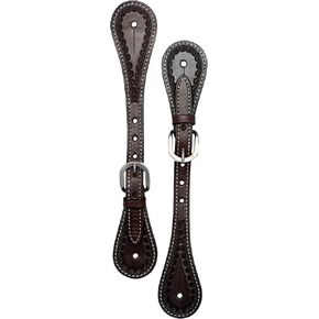 Border Tooled Leather Spur Straps for Horse Riders