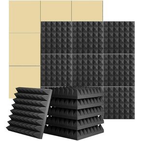 Acoustic Foam panels,Self-Adhesive Sound Absorbing Panels,12 X 12 X 2 inches Pyramid Style High Density for Studio Recording/Office/Home (Pack of 12,Gray)…