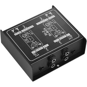 DI-2 Audio DI Box Passive Audio Direct Injection Box Low Noise Guitar Bass DI TRS 2 Channel Audio Converter Multi-purpose Mixer Audio with 1/4'' TRS Input & Output Jacks