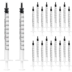 20 Pack 2-2.5ml/cc Syringe, No Needle, Plastic Liquid Small Syringes, Individually Wrapped, Ideal for Science, Measuring Liquids, Feeding Pets, Greasing or Gluing.