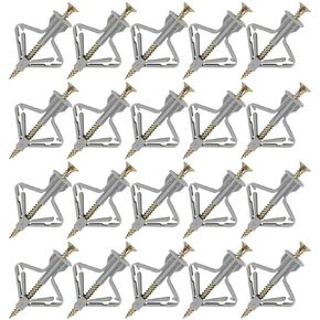 50Pcs Drywall Anchors with Screws, Self-Drilling Hollow Wall Anchors Butterfly Expansion Plugs, Heavy Duty Plastic Anchors kit for Curtain Plasterboard Wall Installation （White）