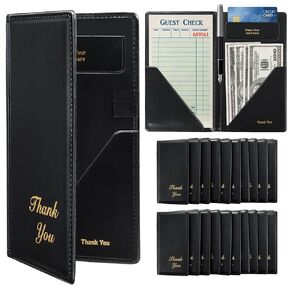 Restaurant Check Presenters, 10 Pack 9" x 5" Guest Check Card Holder with Gold Thank You Imprint for Severs, Bill Book Restaurant Supplies for Restaurants, Bar and Cafe (10, Black)