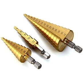 ACENIX® 3 Pcs Large HSS Steel Step Cone Drill Titanium Bit Set Hole Cutter 4-12/20 / 32mm