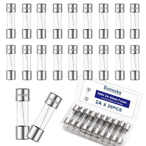 20PCS F2AL 250V 2A Fast-Blow Glass Fuses,0.2 x 0.78 Inch / 5 x 20 mm